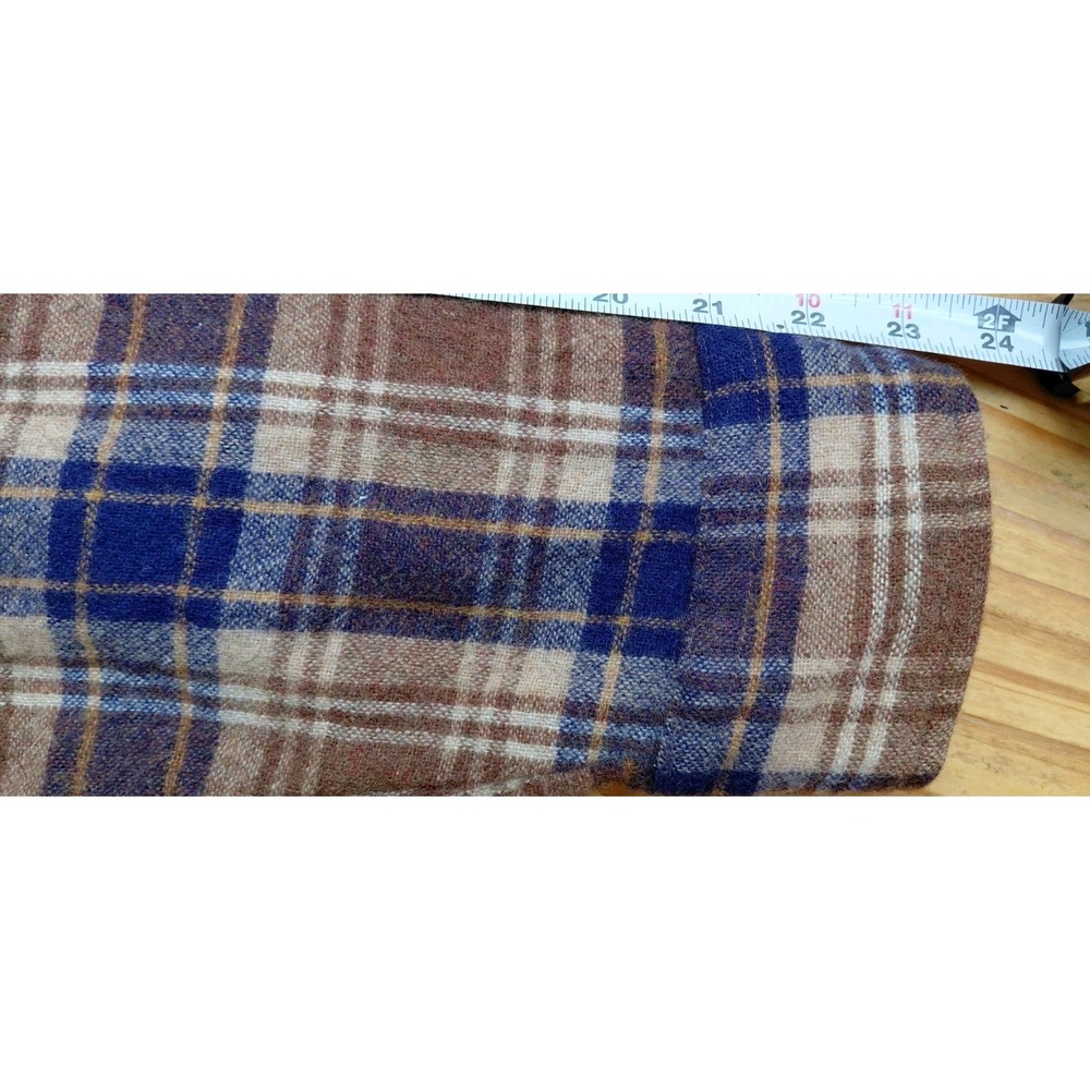 Vintage KMart Plaid Flannel Shirt Large Brown Button Up Board Shirt Wool 70s - Picture 6 of 9